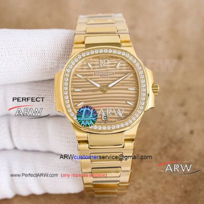 AAA replica Patek Philippe Nautilus full gold diamond bezel Swiss mechanical watch 